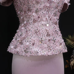Beaded Short-Sleeve Top & Floor-Length Skirt Set