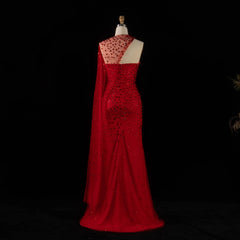 Red Crystal Beaded Sweetheart Neckline Gown
