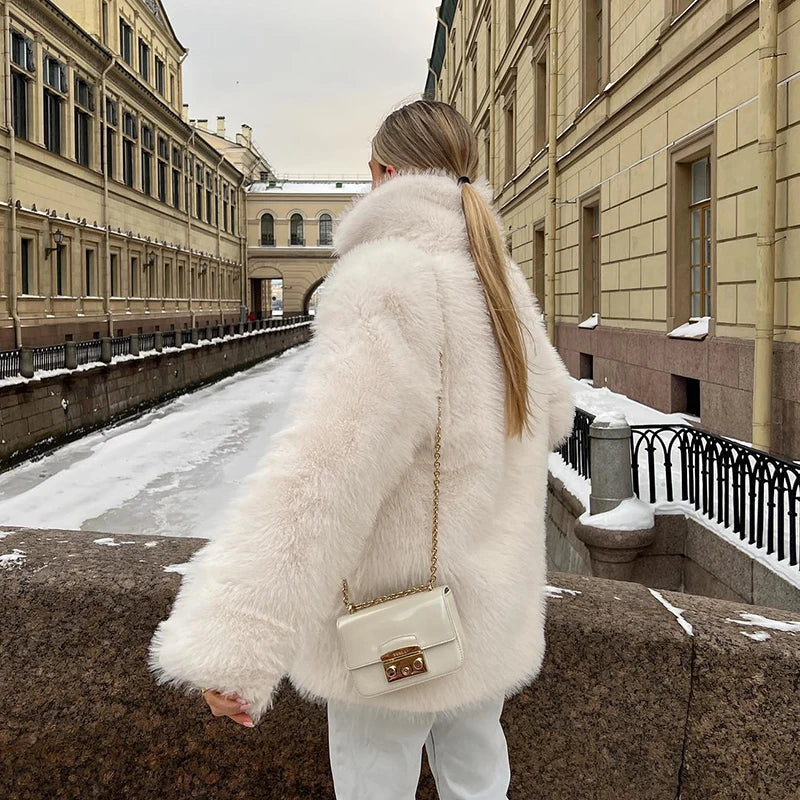 Fluffy Furry Faux Fur Women's Jacket Shaggy Thick Overcoat