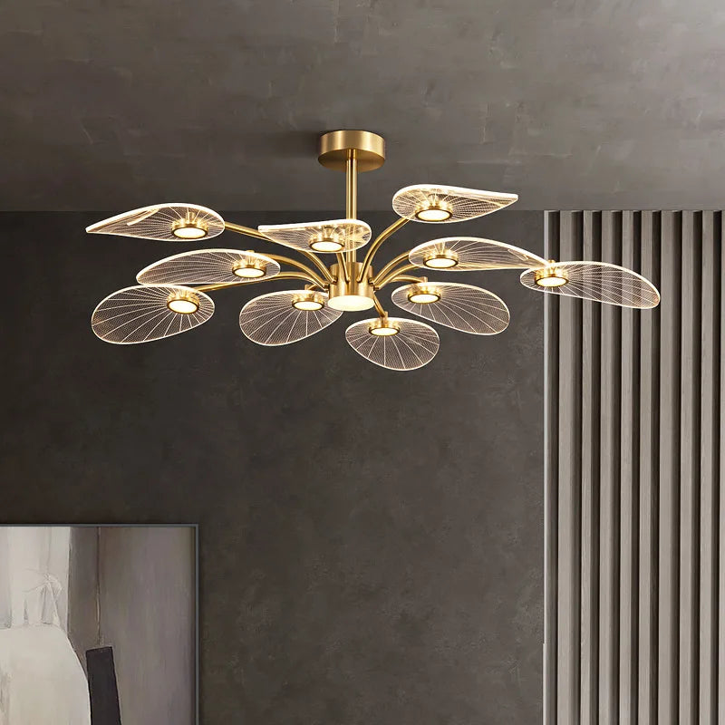 Nordic LED Ceiling Lamp Modern Copper Chandeliers for Bedroom Living Room Lotus Leaf Shape Design Home Decor Lighting Fixture Golden Atelier 1