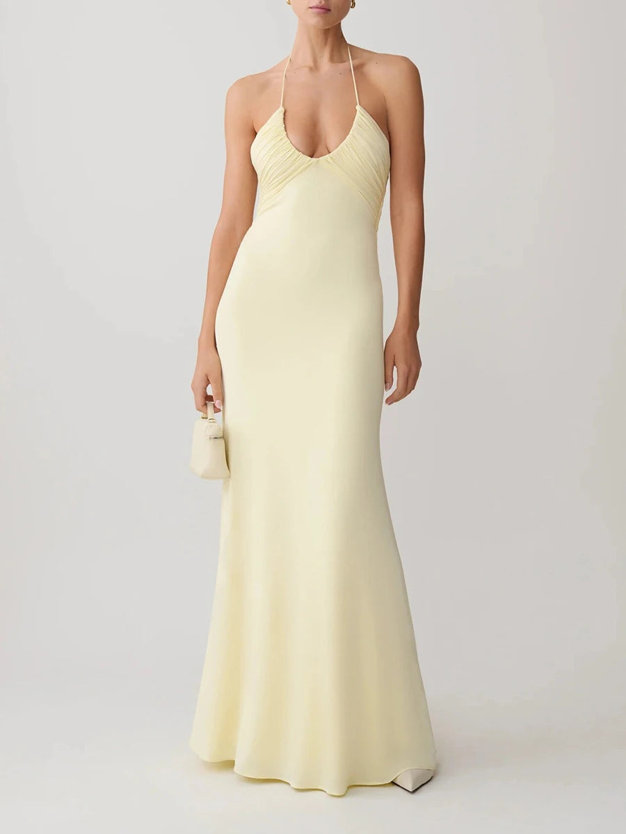 Halter neck ruched maxi dress