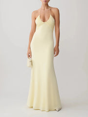 Halter neck ruched maxi dress