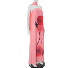 Prink Floral Print Strapless Straight Maxi Dress