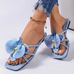 Floral Square Toe Slides