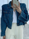 Cropped Denim Solid Single-breasted Long Sleeve Jacket