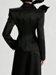 Black Bow Scarf Collar Hollow Out Lapel Collar Blazer