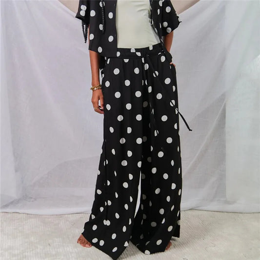 Black polka dot wide leg palazzo pants