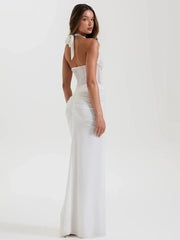 Halter Neck Sheer Bodice Waist Maxi Dress