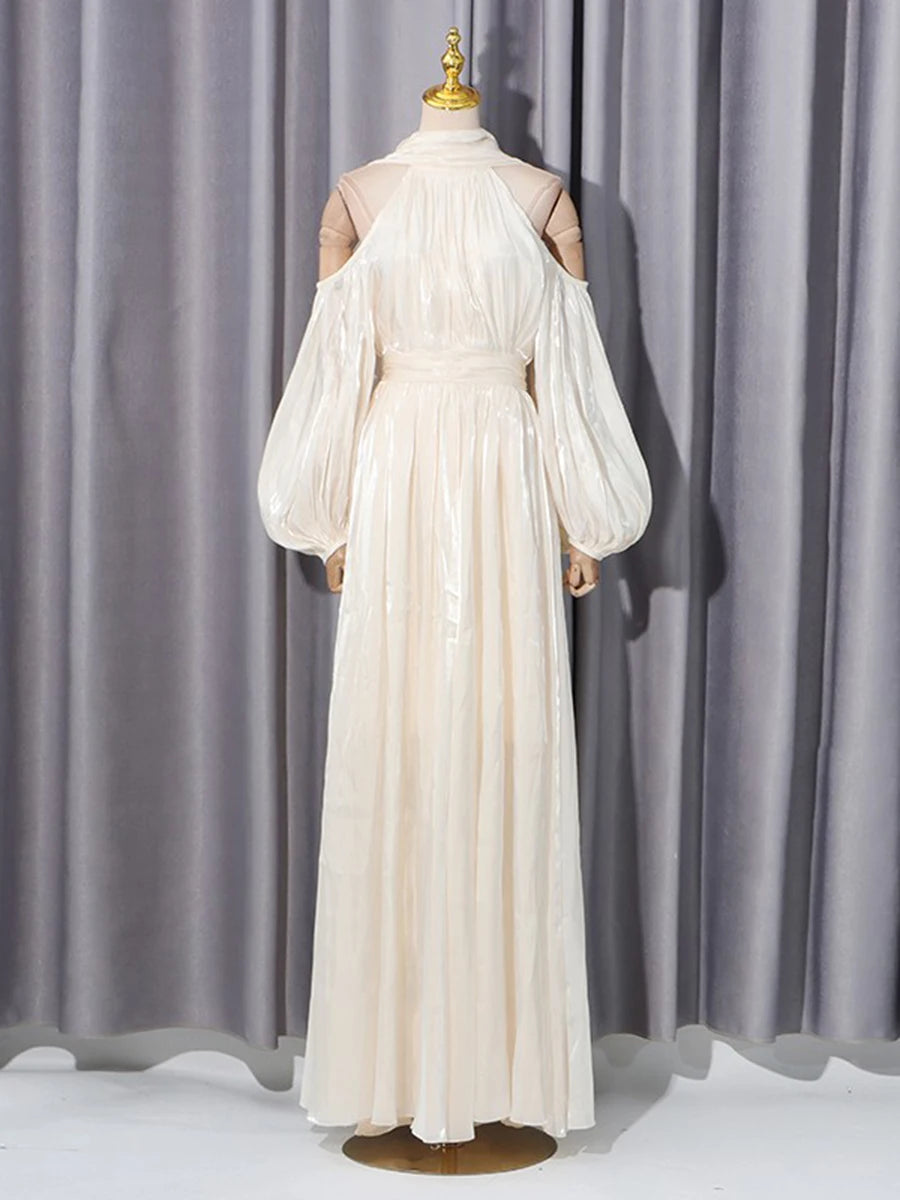 High neck cold shoulder maxi dress on mannequin