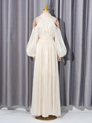 High neck cold shoulder maxi dress on mannequin