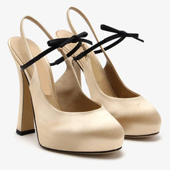 Butterfly Knot Satin Pleated Platform Pumps
