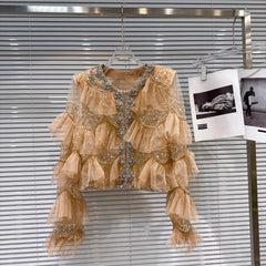 Ruffled Beaded Mesh top