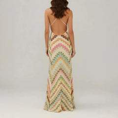 Chevron print v-neck sleeveless maxi dress back view