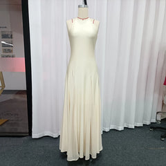 Halter Neck A-Line Maxi Dress with Pleated Skirt