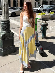 Satin Lace Patchwork Maxi Skirt