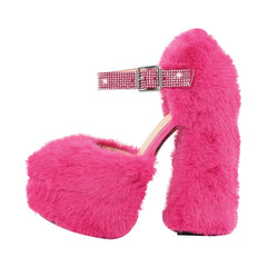 Faux Fur Platform Chunky Heel Sandals