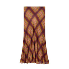 Irregular Hem Plaid Maxi Skirt