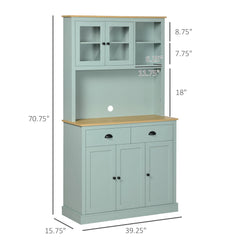 Green kitchen cabinet with dimensions labeled on a white background