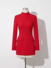 Turtleneck Structured Peplum Blazer Dress