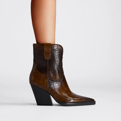 Pointed Stone Pattern High Heel Boots