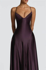 Satin Spaghetti Strap V-Neck Maxi Dress