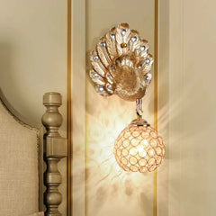 Peacock Wall Lamp Resin Crystal Decorative Bracket Light - Golden Atelier