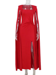 Red Cape Scarf Maxi Dress