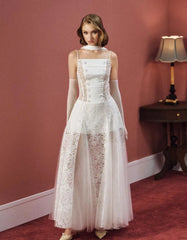 Lace Patchwork Slit Maxi Dress side profile