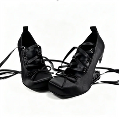Square Toe Shark Tooth Wedge Heels