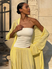 Yellow 2-Piece Lounge Set – Lightweight Cardigan & High-Waist Palazzo Trousers