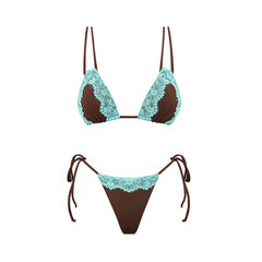 Contrast Trim Lace Two-Piece Swimwear Set