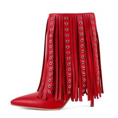 Mid Calf Fringe Stiletto Boots