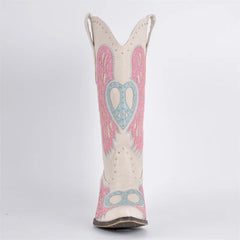 Embroidered Wing Detail Cowgirl Boots