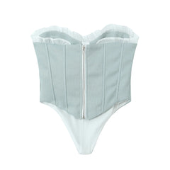 Gray Spliced White Wood ears Corset Fish Bone Strapless Top