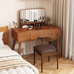 Minimalist Retro Dressers for Bedroom Walnut Color Dressing Tables with Mirror Chair Makeup Dresser Vanity Bedroom Furniture Golden Atelier 1