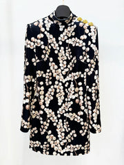 Velvet Beaded Berry Print Mock Neck Dress on a hanger (front view)