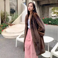 Thick Warm Long Faux Fur Coat Lapel Loose Women Jacket