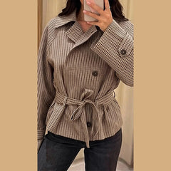 Plaid Belted Cropped Trench Coat