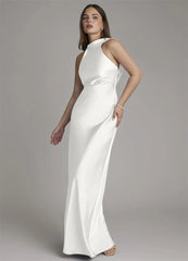 Halter Neck Sleeveless Satin Maxi Dress