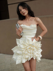 3D Rose Embellished Strapless Mini Dress