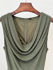 Green Sparkly Rhinestone Cowl Neck Sleeveless Maxi Dress