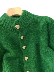 Green Knitted Cardigan Half High Collar Sweater