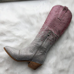 Pointed Toe Rhinestone Knee High Western Cowgirl Boots