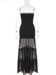 Black Strapless Smocked Maxi Dress