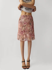 Floral print A-line midi skirt styled with a white t-shirt