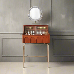 Solid Wood Vanity Table With Makeup Mirror Organizer-Golden Atelier