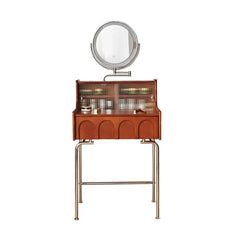 Solid Wood Vanity Table With Makeup Mirror Organizer-Golden Atelier