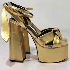 Floral Platform Bow Ankle Strap Heels