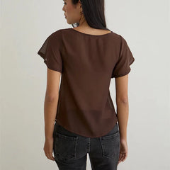 Sheer mesh tie front short sleeve top back view