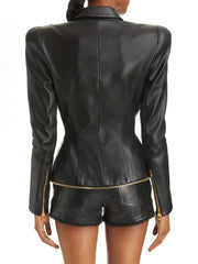 Faux Leather Double Breasted Blazer Back View